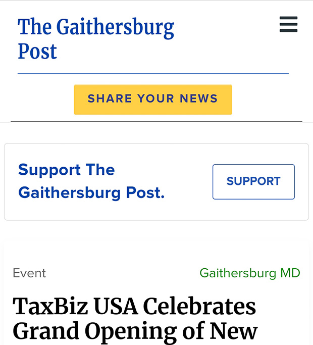 The Gaithersburg Post Spotlights Tax Biz USA’s Latest Launch